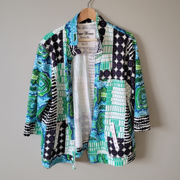 Blue bohemian patterned zip up jacket - Picture 5 of 7